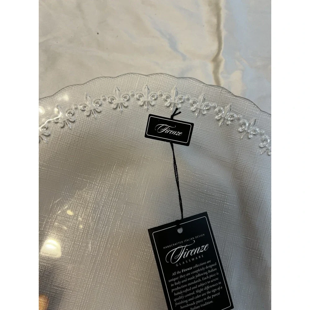 Firenze Verrerie‎ Italian Glass Platter Fleur de Lis Embossed Clear 13 inch NWT